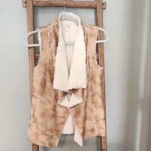 GB Tan and Cream Faux Shearling Vest